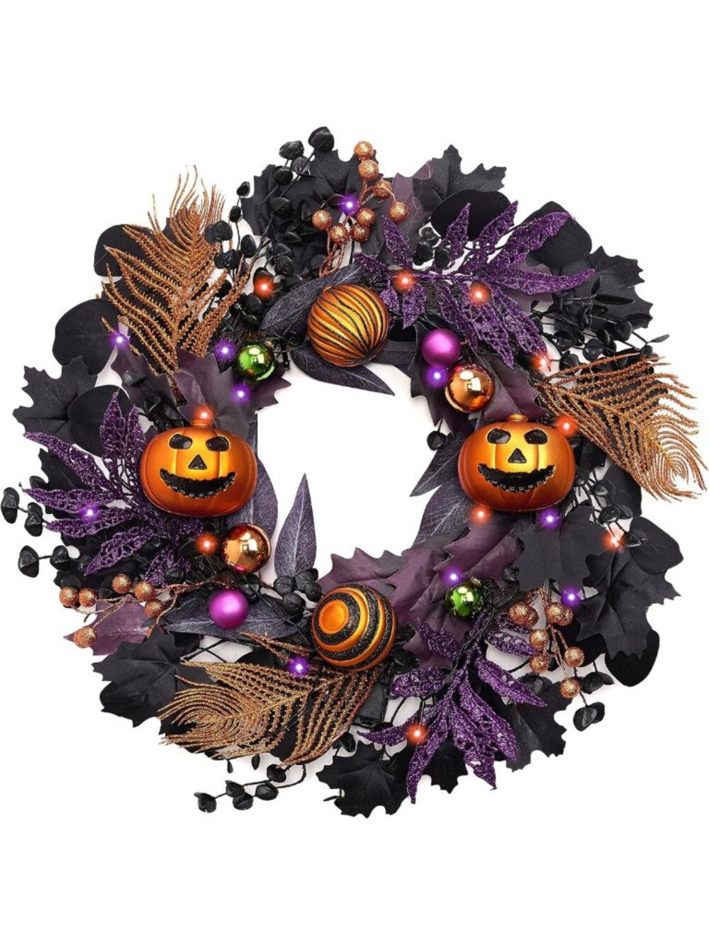 18" Pumpkin Halloween Wreath for Front Door Decor | Fall Harvest Home Accent
